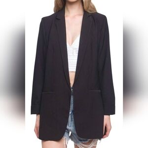 Love Tree Boyfriend Blazer Open Front Sz Large Black